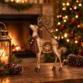 thumbnail image 4 of Diceymbol Christmas Reindeer Decorations, Rustic Resin Deer Figurine with Hanging Snowflake and Bell Scarf, Tabletop Mantel Shelf Holiday Decor, 4 of 7