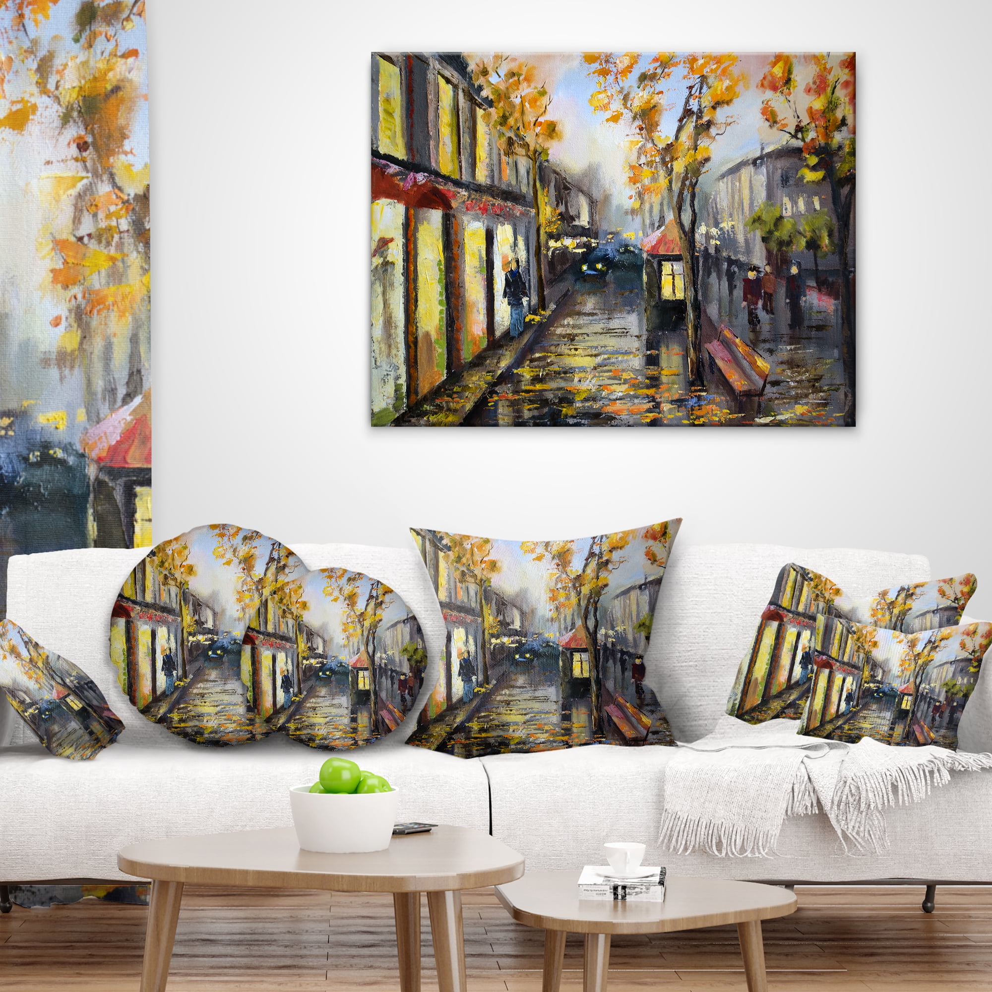 Designart City in Yellow Shade - Modern Cityscape Throw Pillow - 12x20
