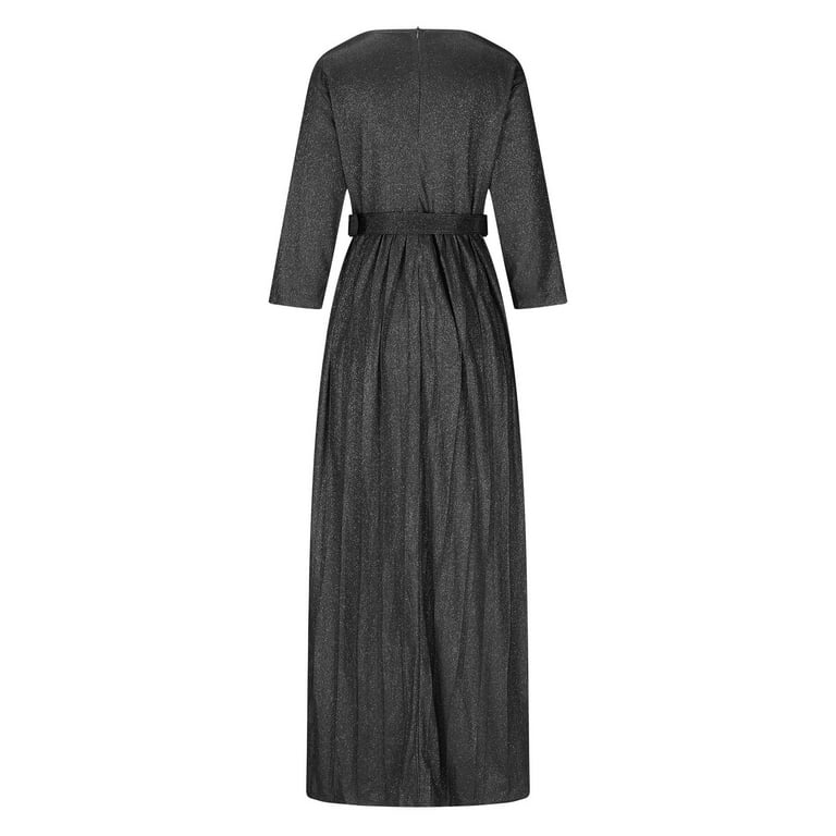 Viikei Women's Long Sleeve Vintage Maxi Dress,Women's Clothing Temperament  Commuting Fashion Long Sleeve Hot Stamping Pleated Big Skirt Dress Black  XXXL