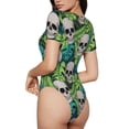 thumbnail image 3 of Naloa Skull and Palm Leaves Women's Short-Sleeved Onesie, One-Piece Swimsuit for Parties, dates, clubs - Small, 3 of 9