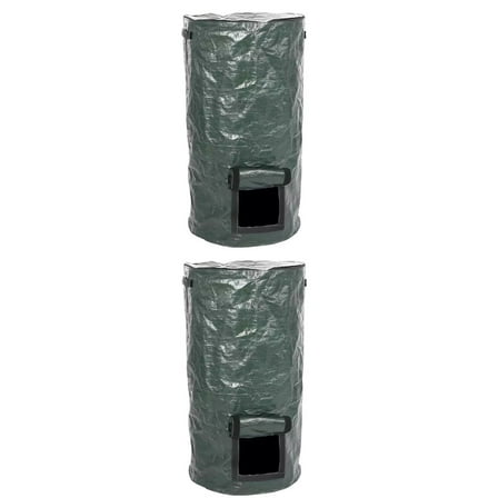 unbranded  2 Pcs Compost Bag Tote Leaf Bags Garbage Collapsible Trash Can Outdoor Dark Green