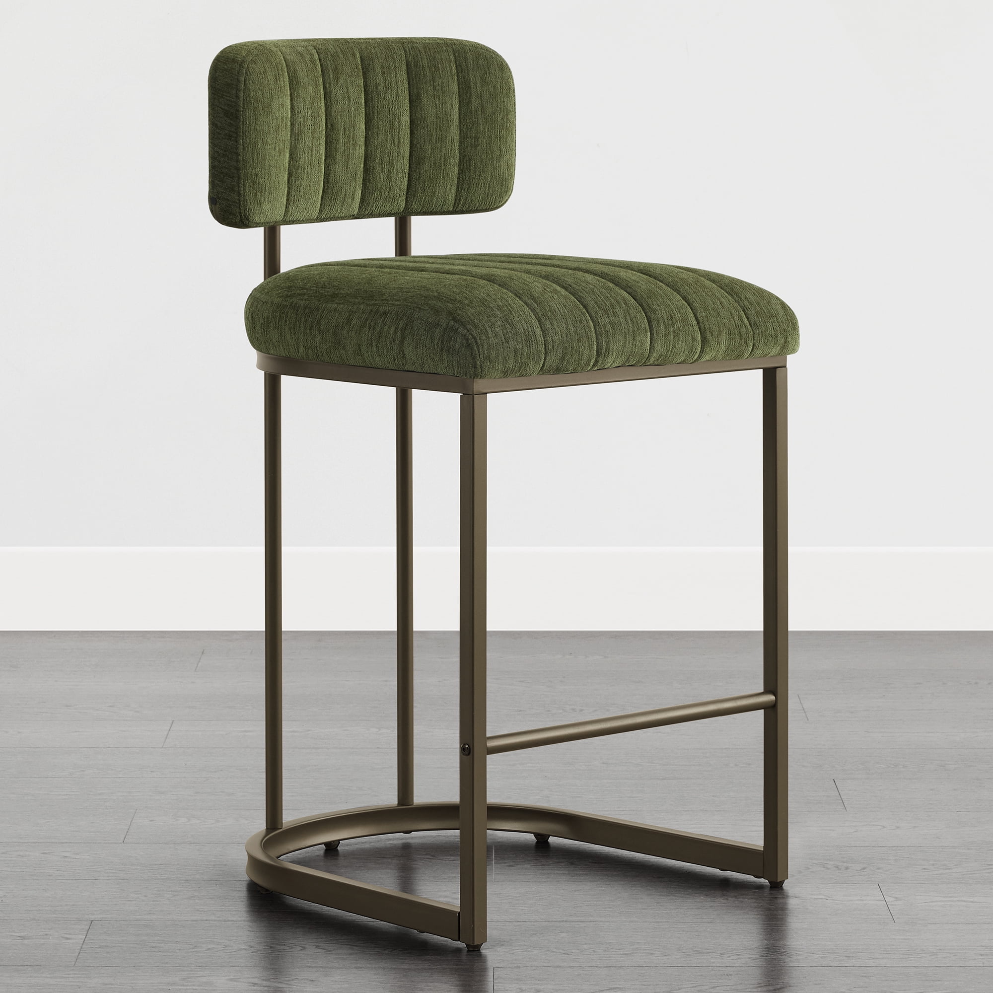 Spruce & Spring 30.5" Swivel Bar Stools Set of 3, Upholstered Bar Chairs with Curved Back & Channel Tufting, Metal Base for Kitchen Island & Home Bar, Green