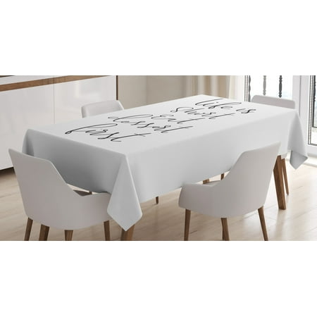 

Eat Dessert First Tablecloth Simple Monochrome Cursive Ink Lettering Calligraphy Food Quote Rectangular Table Cover for Dining Room Kitchen 52 X 70 Charcoal Grey White by Ambesonne