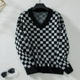thumbnail image 5 of Women'S Cropped Plaid Sweater V-Neck Long Sleeve Crop Sweater Pullover Jumper Knit Top, 5 of 7