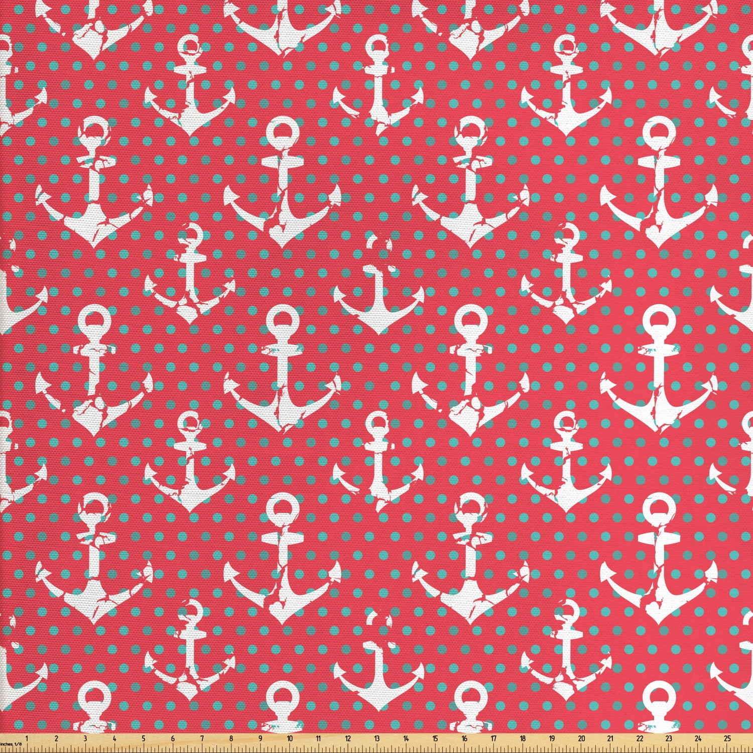 Nautical Fabric by The Yard, Grunge Anchor with Polka Dots Pattern
