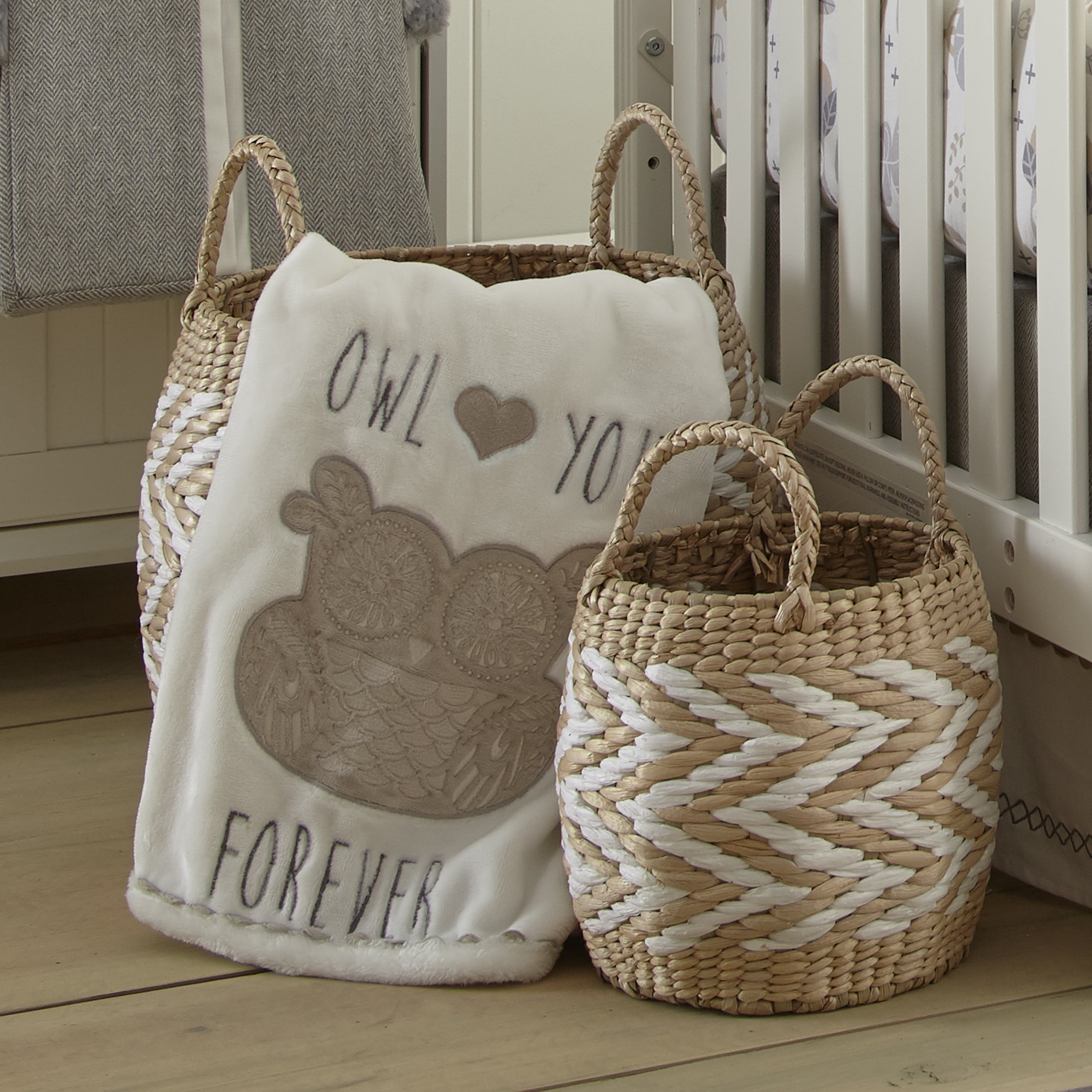 levtex baby night owl plush blanket - grey