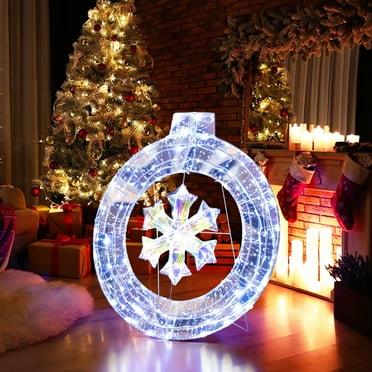 Gymax 33'' Lighted Ornament Pre-Lit Christmas Wreath w/ 128 Cold White LED Lights