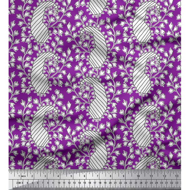 Soimoi Polyester Crepe Fabric Floral & Paisley Block Print Fabric by The Yard 52 Inch Wide