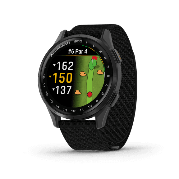 Garmin Approach® S50, Advanced Golf GPS Smartwatch, AMOLED Display, Wrist-Based Heart Rate, with Black Comfort Fit Nylon Band
