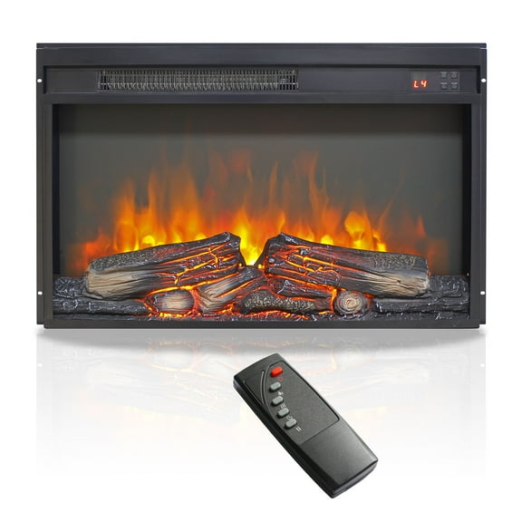 CQSXDA 26 Inch Electric Fireplace Insert Featuring Ultra Thin Design Log Set And Realistic Flame With Timer And Overheating