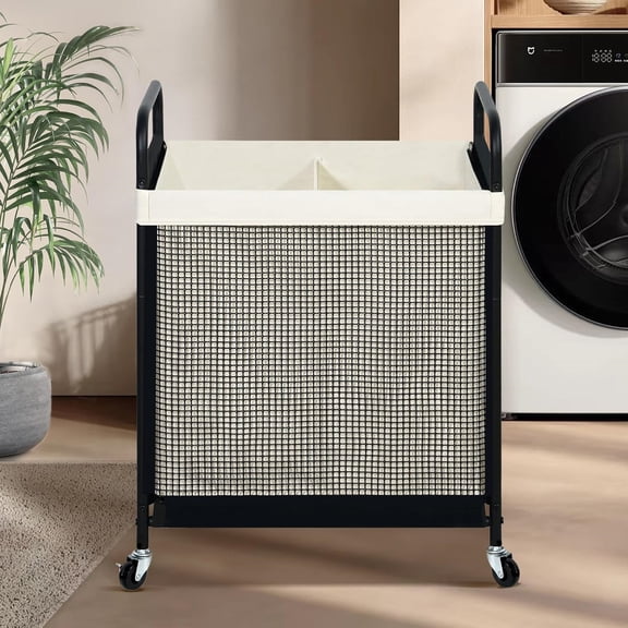 Laundry Hamper 2 Section, 100L Rolling Laundry Sorter Cart with Removable and Washable Liner Bag, Rolling Clothes Hamper with Metal Handle for Laundry Room and Bedroom