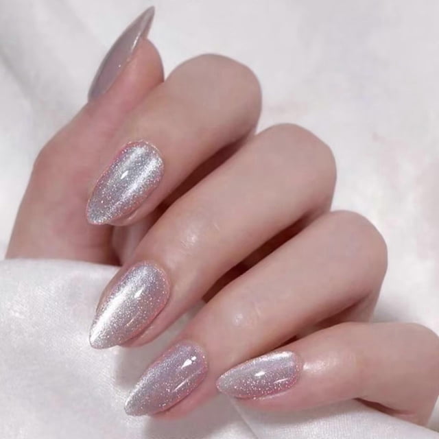 Press On Nail Almond False Nail 30 Pieces Cats Eye Artificial Nail Glossy Finish Nail Art Decoration for Festive Looks