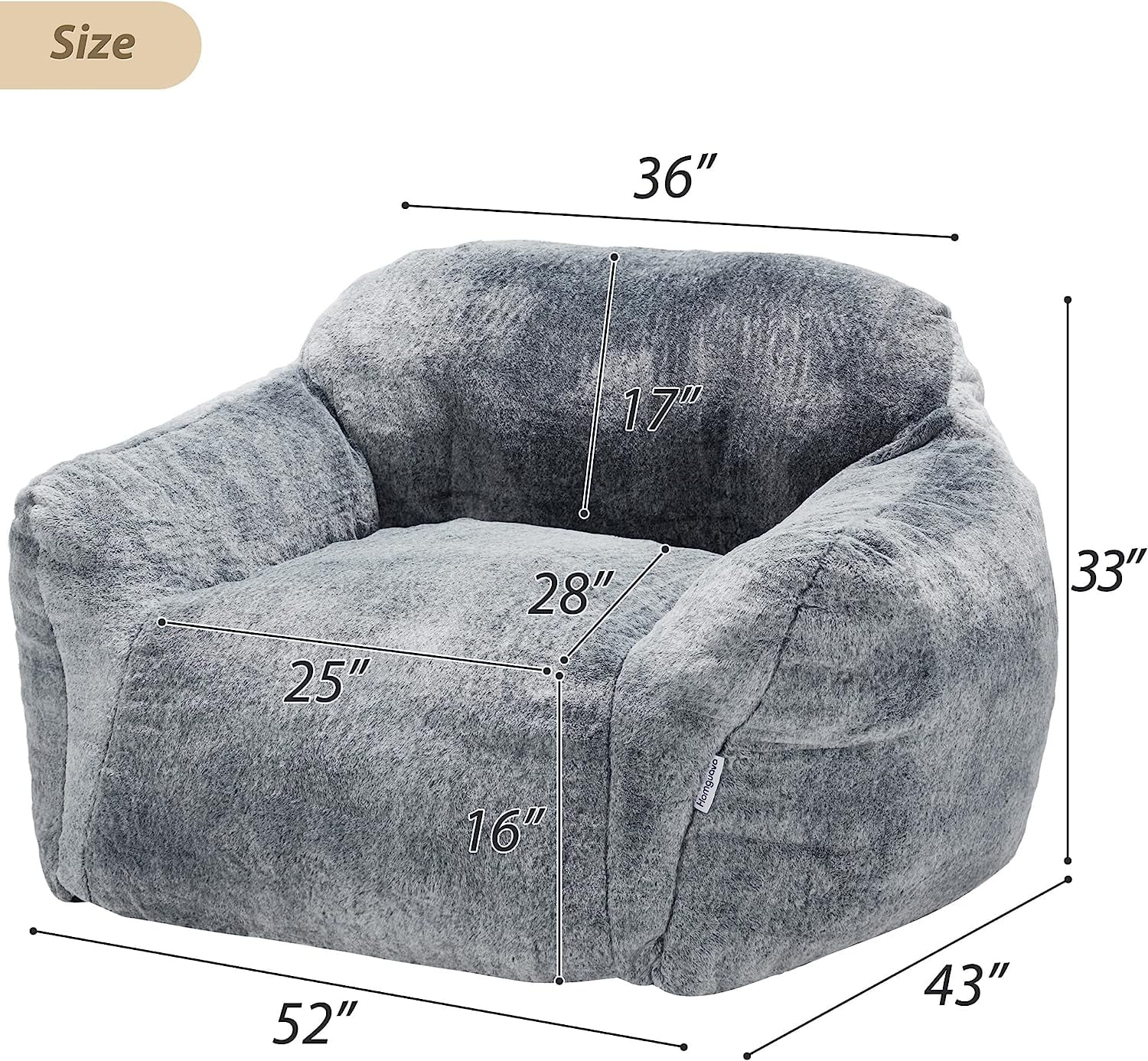 Homguava Bean Bag Chair: 4' Bean Bags with Memory Foam Filled, Large  Beanbag Chairs Soft Sofa with Dutch Velet Cover(Grey, 4FT)