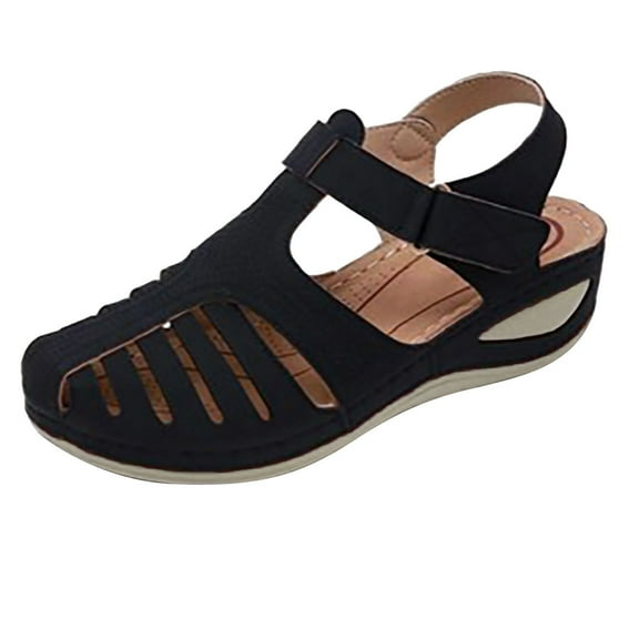 KIJBLAE Women Summer Sandals Hollow out Wedges Shoes Breathable Non-Slip Platform Sandals Beach Shoes Plus Size 35-43 Black 34