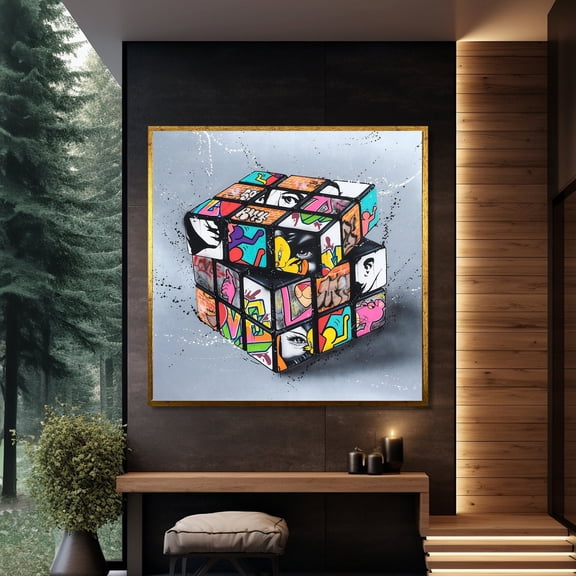 Graffiti Rubik'S Cube Art - Urban Street Art, Colorful Puzzle Design, Modern Wall Decor UNFRAMED Poster, Wall Art for Decor, Present, 8x12
