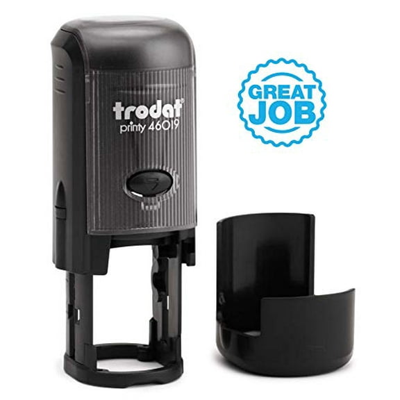 Round Teacher Stamp, Primary School, 3/4" Self-Inking Rubber Stamp - Great Job - Sky Blue Ink