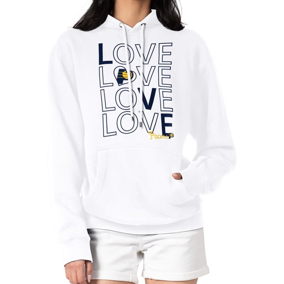 Women's G-III 4Her by Carl Banks  White Indiana Pacers Basketball Love Fleece Pullover Hoodie