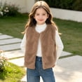 thumbnail image 5 of Lutiedan Girls Faux Furs Vest Kids Sleeveless Button Down Fluffy Coat Fleece Warm Layering Winter Waistcoat 18M-13Y,Coffee, 5 of 7