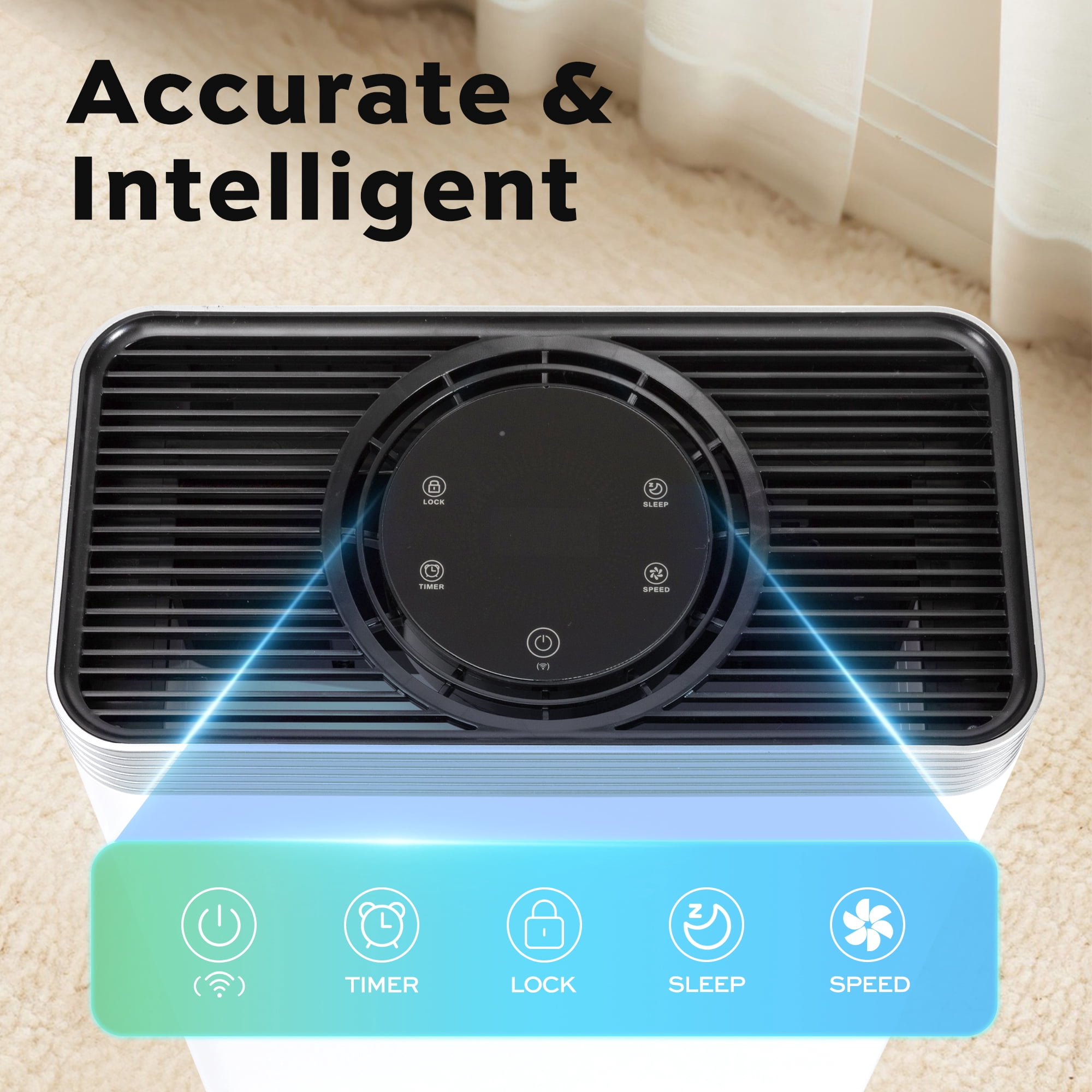 VUSIGN Air Purifier for Home Bedroom 1110 Sq.ft with HEPA Filter,Air Cleaner captures 99.97% 0.1μm particles of Pet Allergens Smokers Odors Dust Pollen, White