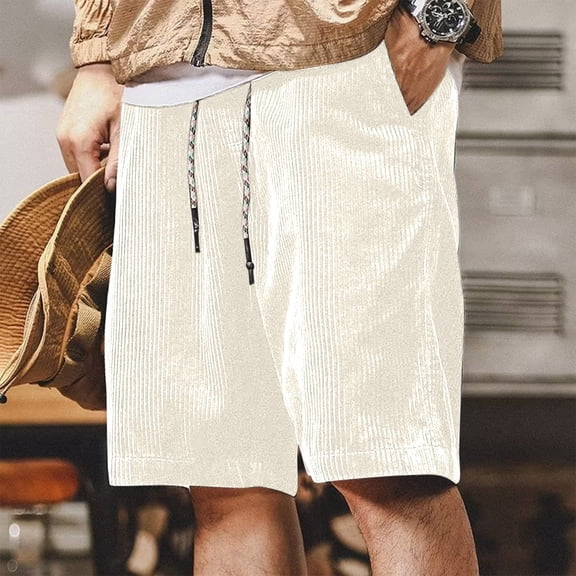 Jyeity Mens Shorts Solid Corduroy Sporty,Casual,Breathable Comfort Waist Beige Shorts