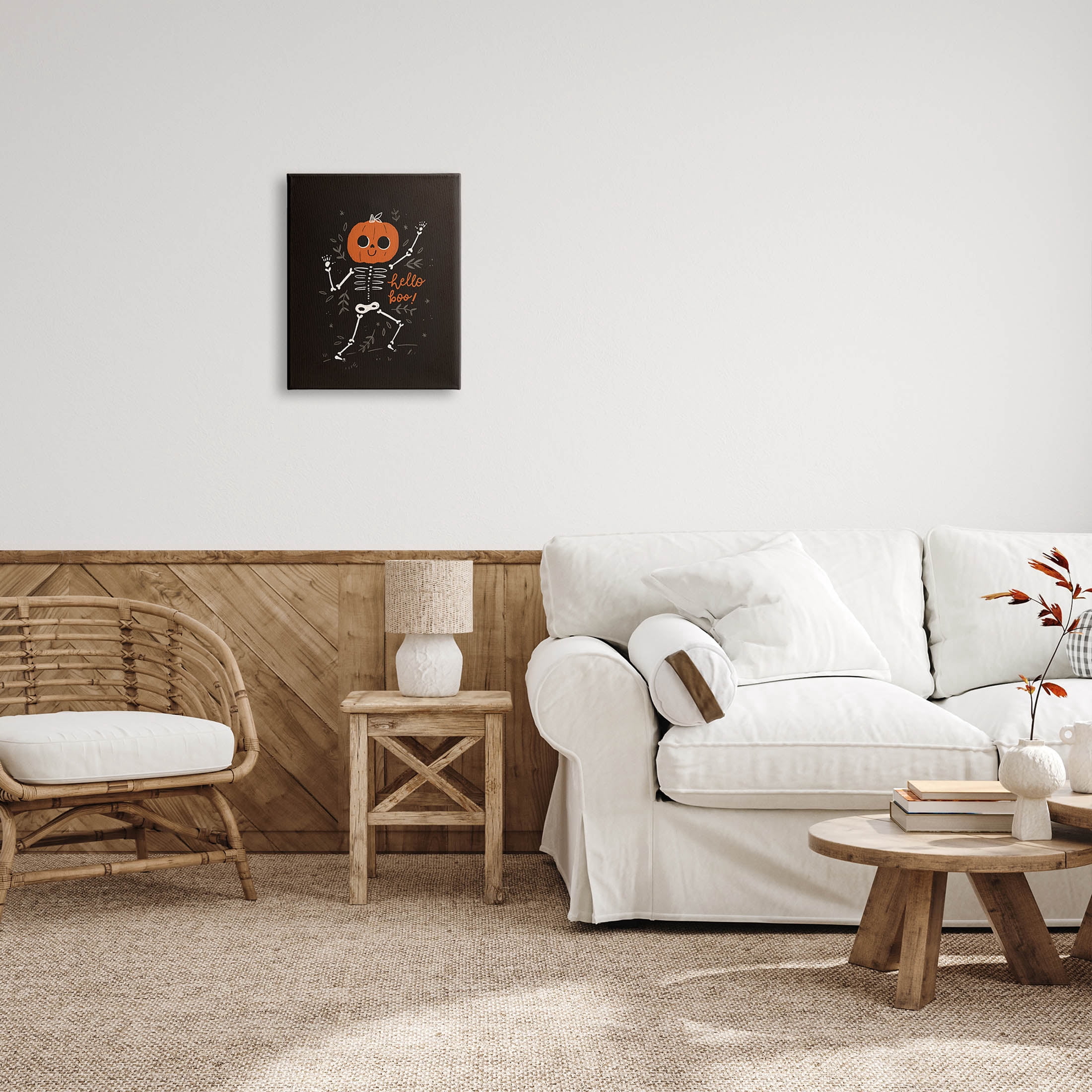 Hello Boo Halloween Smiling Skeleton Holiday Graphic Art Gallery Wrapped Canvas Print Wall Art