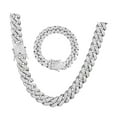 thumbnail image 2 of Cadena de Eslabones Cubanos, Juego de 2 Pulseras y Collar Con Diamantes de IMitación para Aniversario, Regalo de Cumpeados, Hecha de Aleación de Zinc, 2 of 8