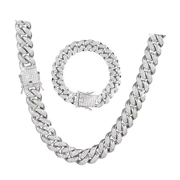 Cuban Link Chain,2Pcs Cuban Link Chain Bracelet Jewelry Necklace Jewelry Performance Driven