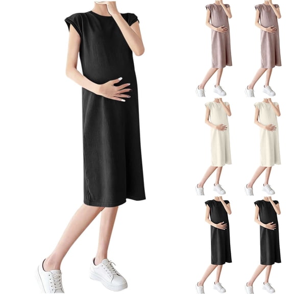 Neewe Women's Maternity Pregnant Dress Round Neck Short Sleeve Loose Comfortable Maternity Dress