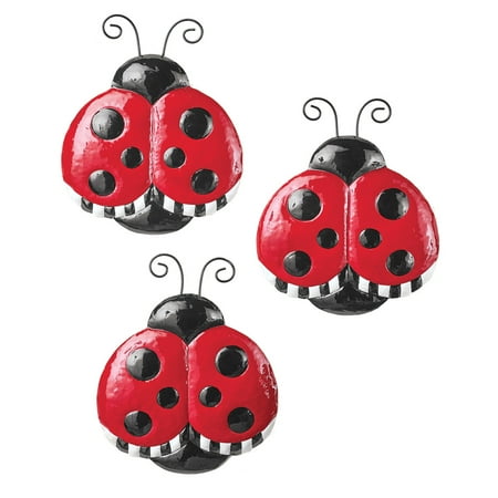Metal Outdoor Wall Decor Cute Bright Red Ladybug Metal Wall Decor - Set of 3, Seasonal Decorative Accent for Outdoor or Indoor Use ()