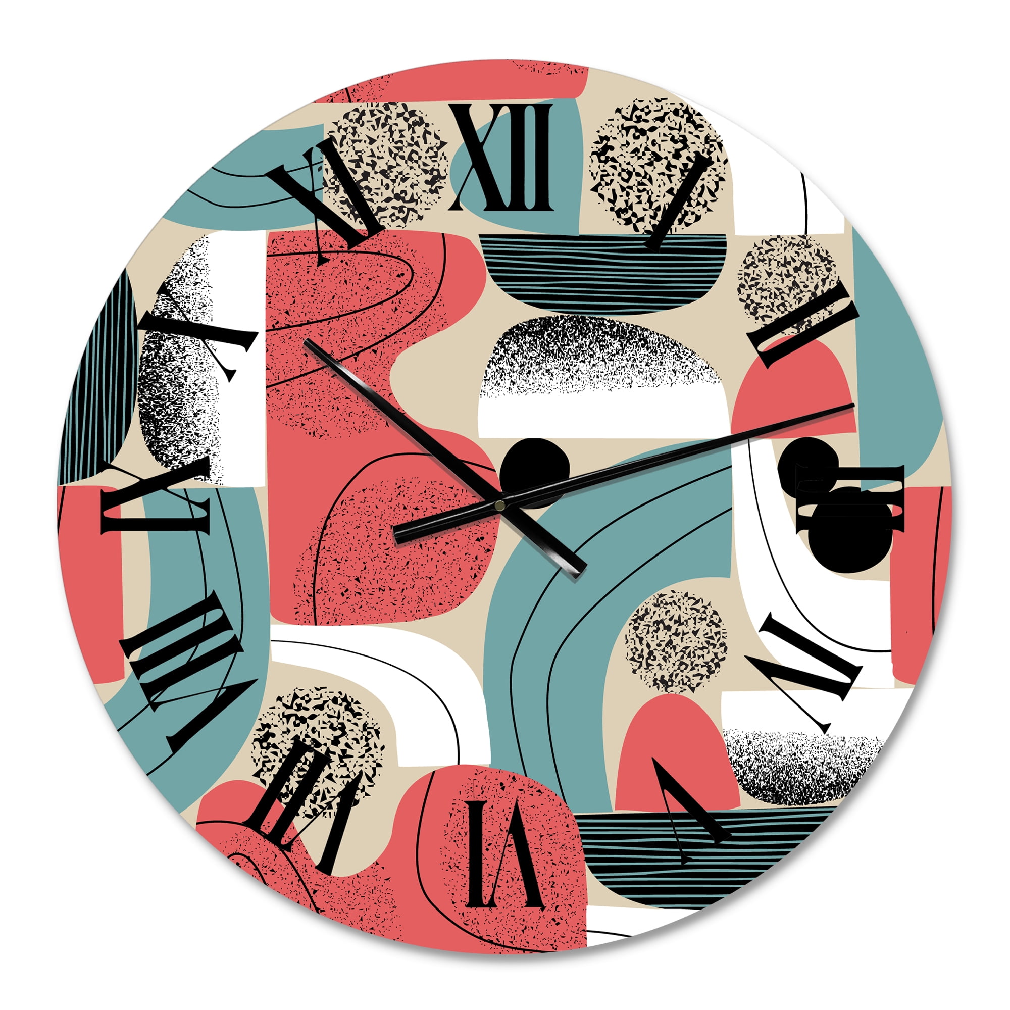 Designart 'Retro Shapes With Abstract Suns And Moons Iii' Modern Wall Clock