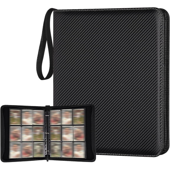SUSWIM 9 Pocket Card Binder, Premium Zip Trading Card Binder, 900 Double Sided Pocket PU Collection Binder, Collector Album, Card Folder for MTG, TCG, Sports Cards, (Black)