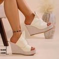 thumbnail image 3 of Womens Platform Wedges Open Toe Casual Soft Leather High Heels Sandals Comfy Arch Support Slip on Slides White Size 9.5, 3 of 6