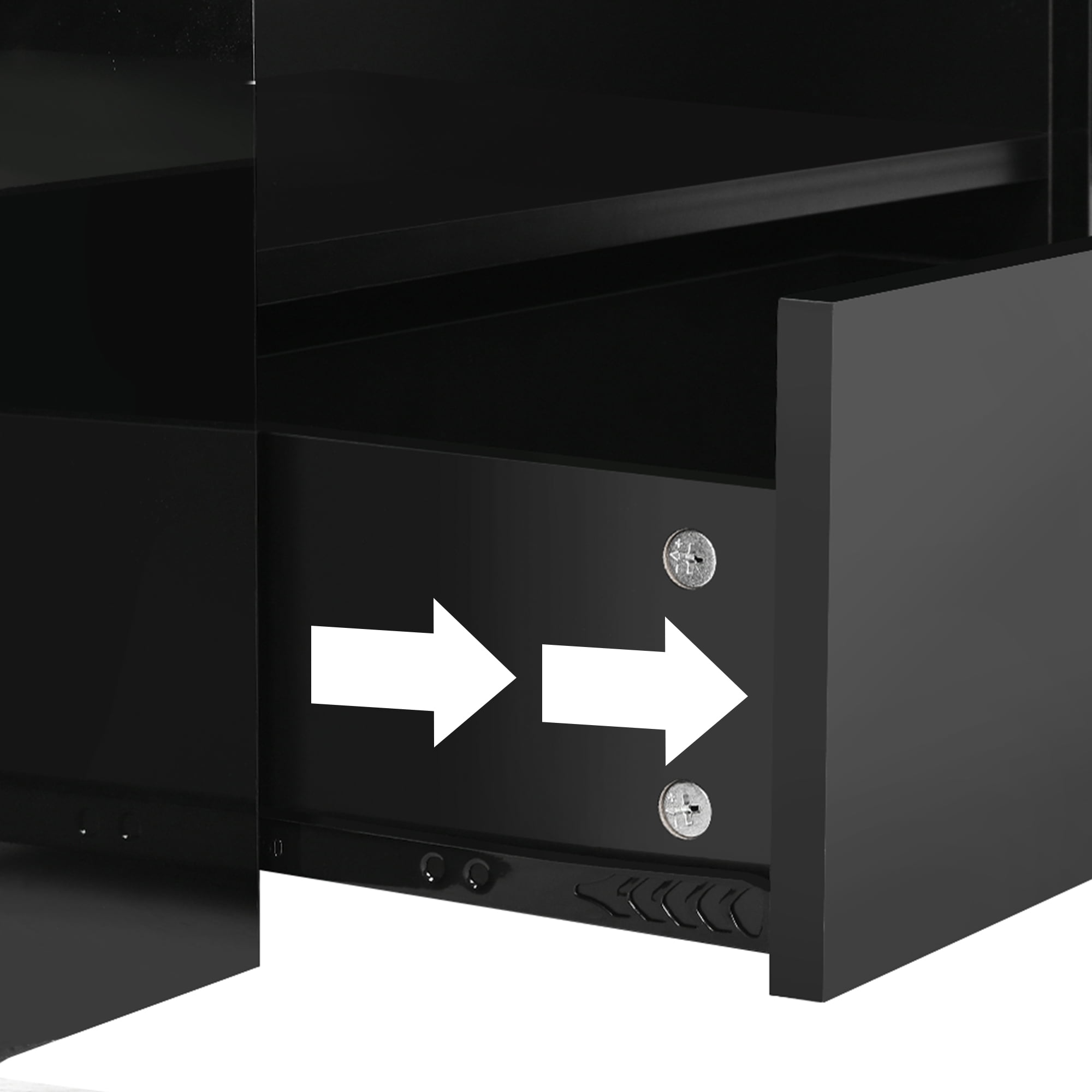 Uforic LED Coffee Tables High Glossy Center Table with 2 Sliding Drawers and Open Shelf, Black