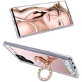 thumbnail image 4 of Compatible with Galaxy S22 Ultra Makeup Mirror Case Diamond Glitter Rhinestone with Ring Stand Kickstand Cute for Girls Women Cover Bling Crystal Ring Holder Finger Grip Phone Case Rose Gold, 4 of 14
