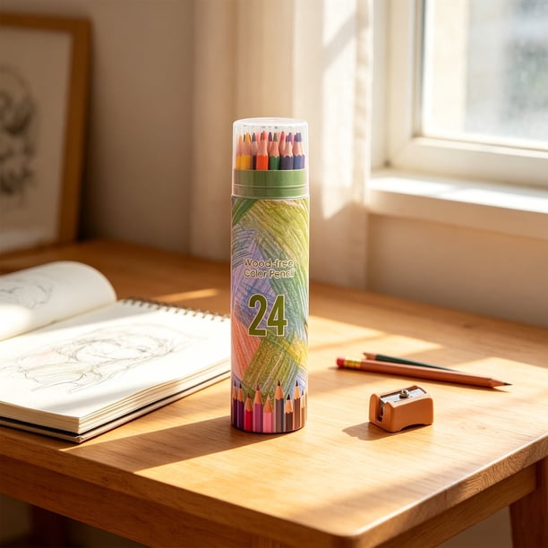 Juego de lápices de colores con 18, 24 o 36 lápices de madera multicolores al óleo en tubo portátil para dibujo, bocetos, libros para colorear y proyectos artísticos.