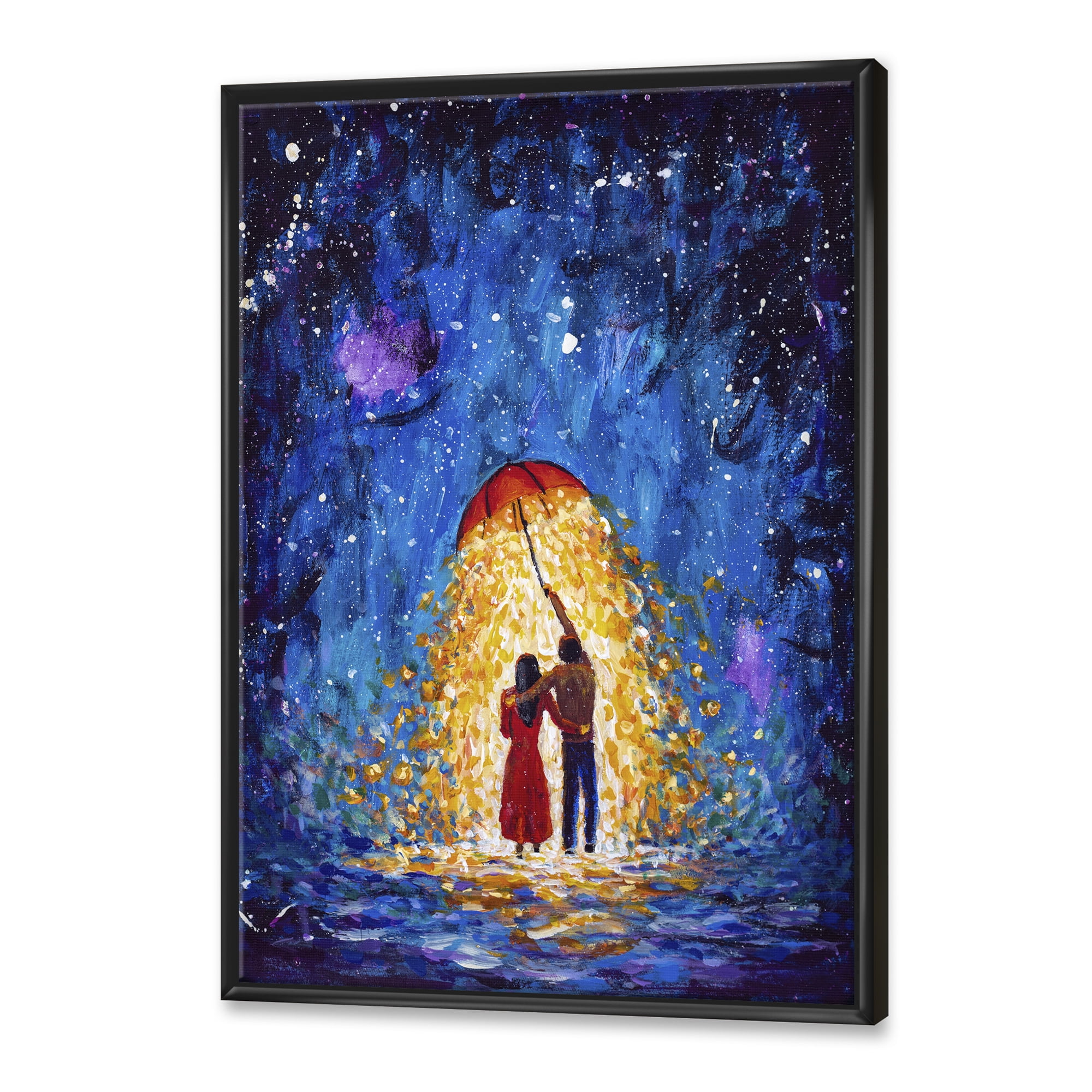 Designart 'Abstract Couple In Love Walks Under Glowing Umbrella' French Country Framed Canvas Wall Art Print