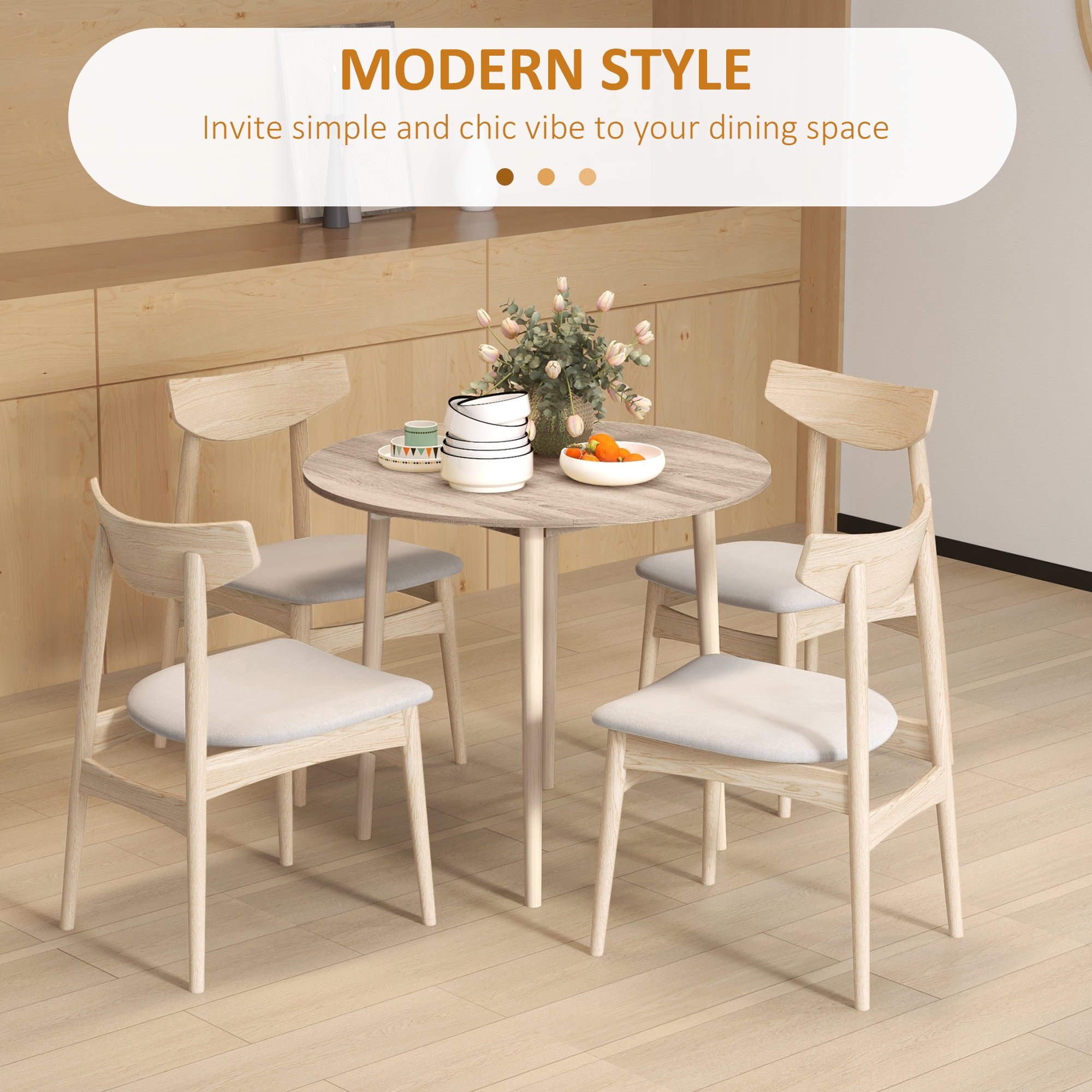 HOMCOM Foldable Dining Table, Round Drop Leaf Table w/ Wood Legs, Oak Color