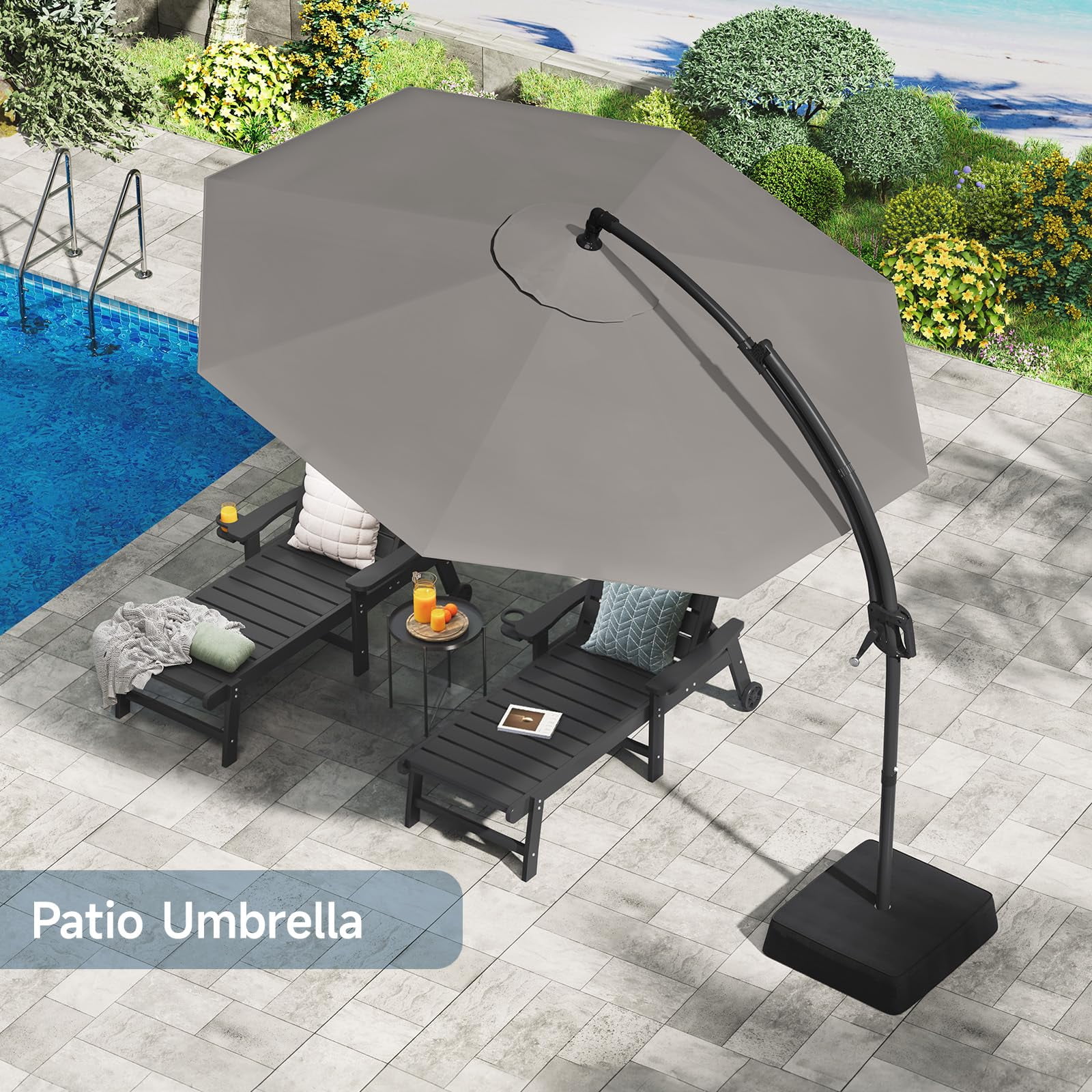 ONBRILL Outdoor Patio Umbrella with Base, 240G/M2 fabric, 10 FT Sun Shade Umbrella for Deck, Pool
