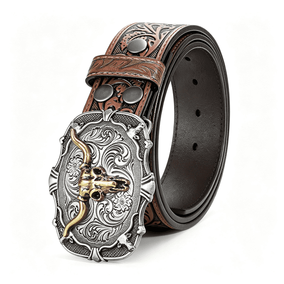 TELOLY Western Leather Buckle Belt for Men Women Cowboy Cowgirl Mens Leather Belt for Jeans Christmas Men'S Belt Gifts Cowgirl Belt