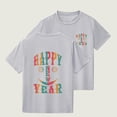 thumbnail image 2 of Chemises d'Été pour Enfants Bonne Année Imprimé Manches Courtes Col Rond Vêtements 2025 Gris 5-6 Ans, 2 of 4