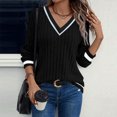 thumbnail image 4 of Womens Color Block Long Sleeve Shirt Fall Tops Fashion Outfits Dressy Casual V Neck Tunic Cute Clothes Sweater Trendy Black M, 4 of 5
