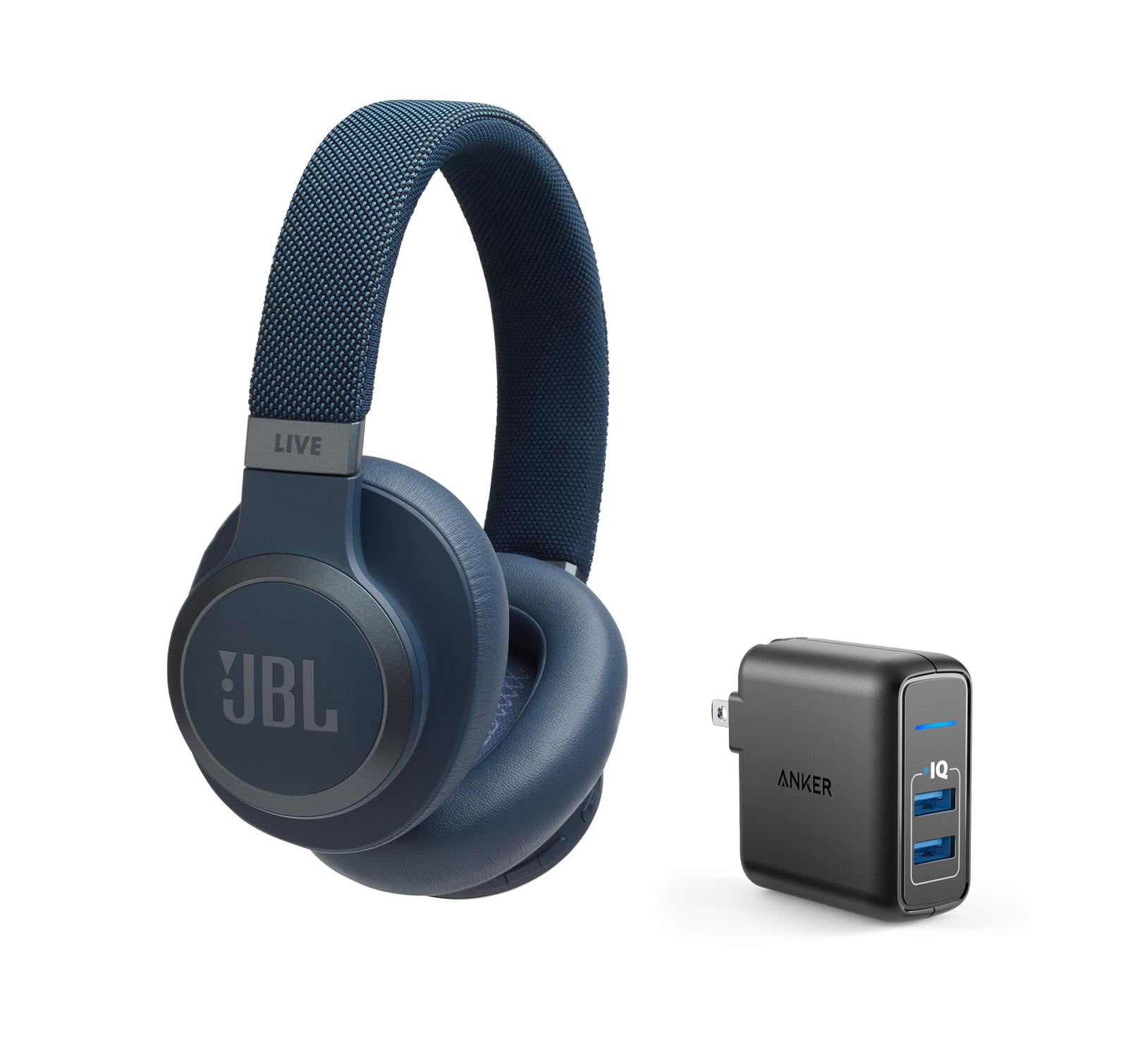 JBL Live 650BT Blue OverEar Headphones w/Wall Charger
