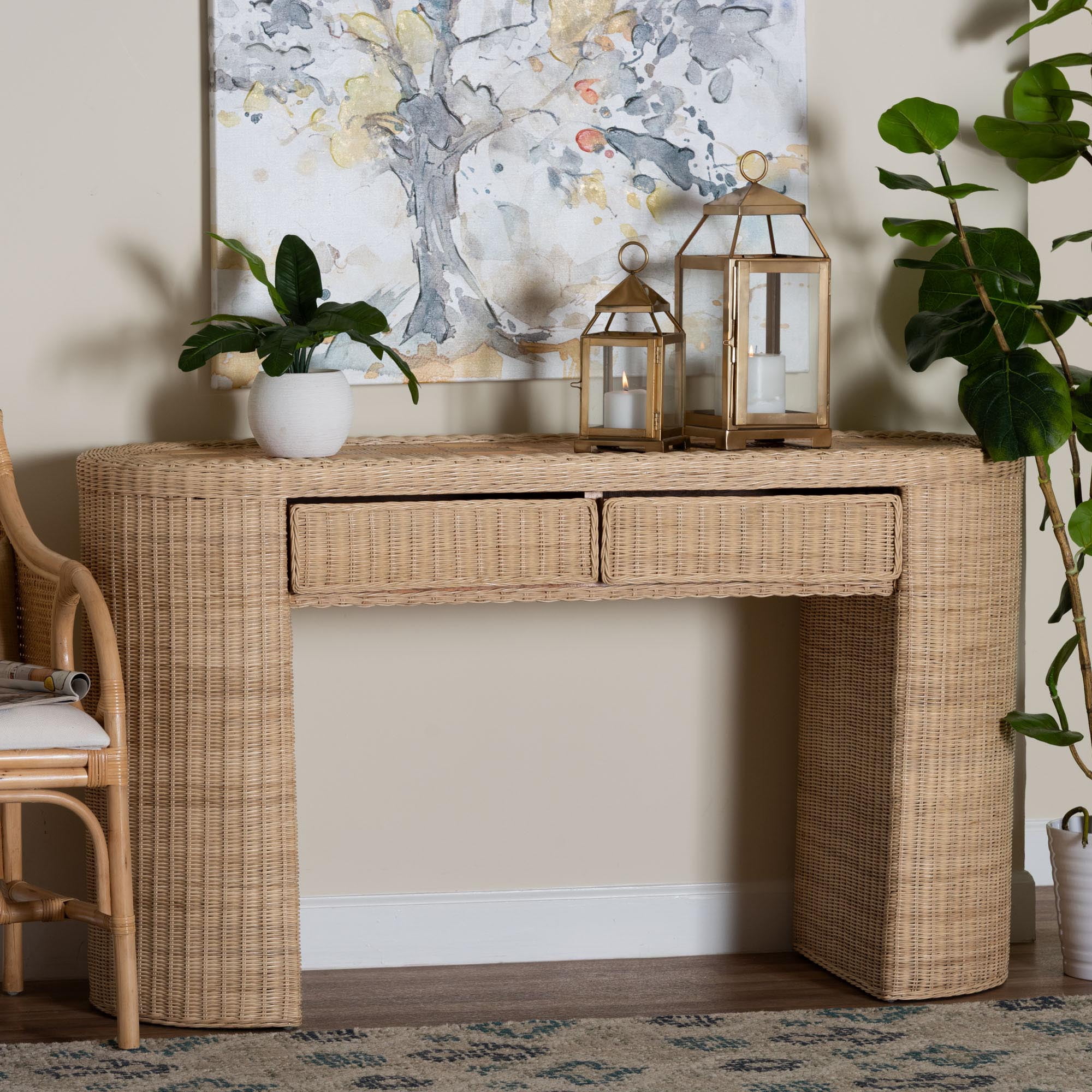 bali & pari Mimi Boho Console Table, 2-Drawer, Natural Rattan