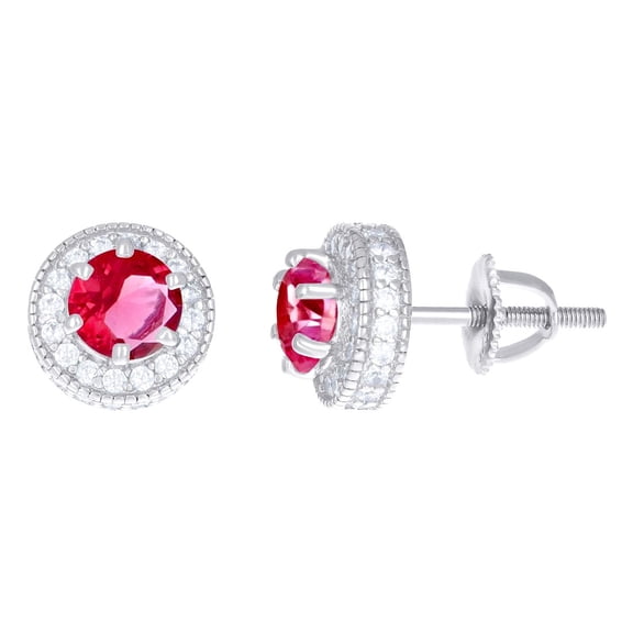 925 Sterling Silver Womens Red White Cubic Zirconia Fashion Stud Earrings 8.4x8.4mm Wide Stud Earring for Women
