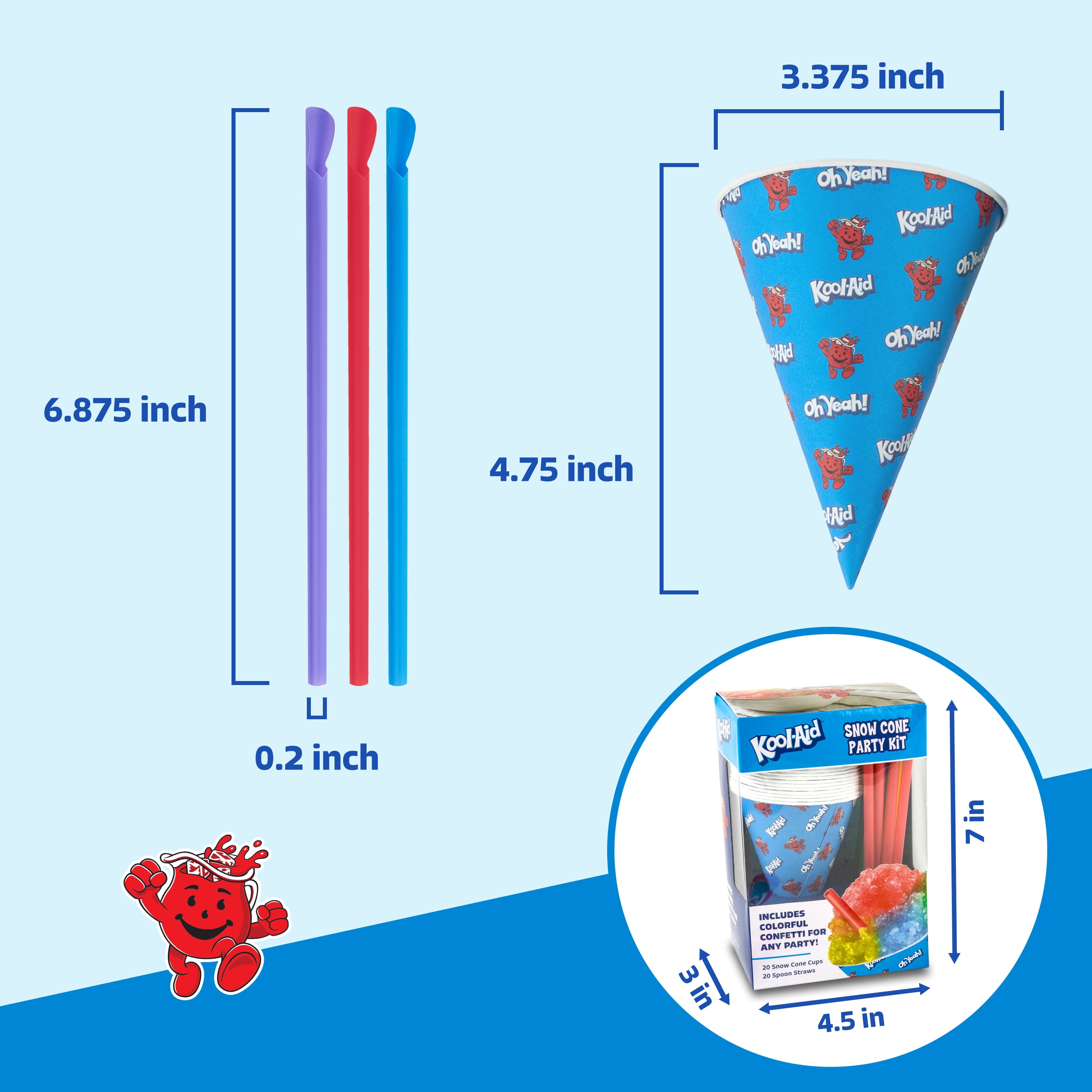 Kool-Aid 20-Count Snow Cone Cups & Spoon Straws Party Kit, Blue