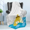 thumbnail image 4 of Yellow Submarine Soft Flannel Fleece Throw Blanket, Submarine over the Wavy Sea and the Clouds in the Sky Image Print, Cozy Plush for Indoor and Outdoor Use, 70" x 90", Mustard and Blue, by Ambesonne, 4 of 5