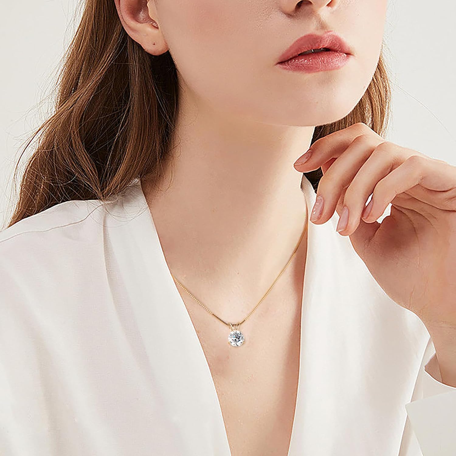 Leander 1-3 CT Moissanite Necklace for Women, Solitaire Lab Imitation Diamond Pendant, 18K White Gold Plated D Color Round Cut 925 Sterling Silver Necklace, GRA Certified, 18+2 inch Box Chain