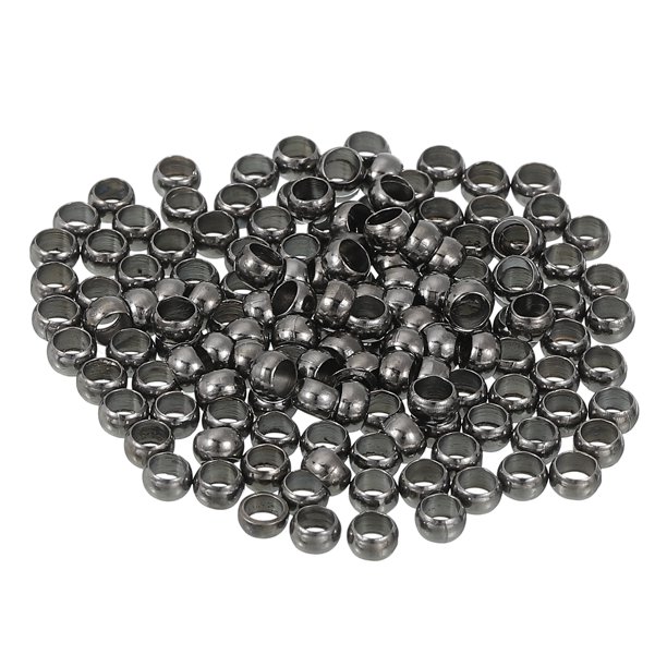 Uxcell 200Pack Perlas de Crimpado Redondas, Perlas Espaciadoras Metálicas Sueltas de 4mm, Extremos de Abrazadera Metálicos, Tapones Pequeños para Manualidades de Joyería DIY, Negro Metálico