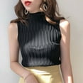 thumbnail image 2 of Gilets Sans Manches à Col Roulé Ajustés en Tricot pour Femmes, Couleur Unie, Mode, Jaune, 2 of 3