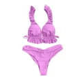 thumbnail image 5 of Wycnly Sexy Swimsuits for Women Bikini Sets Ruffle Strappy 2 Pieces Swimsuits Split Bathing Suits Sleeveless V-Neck Solid Swimwears Purple L Clothes, 5 of 7